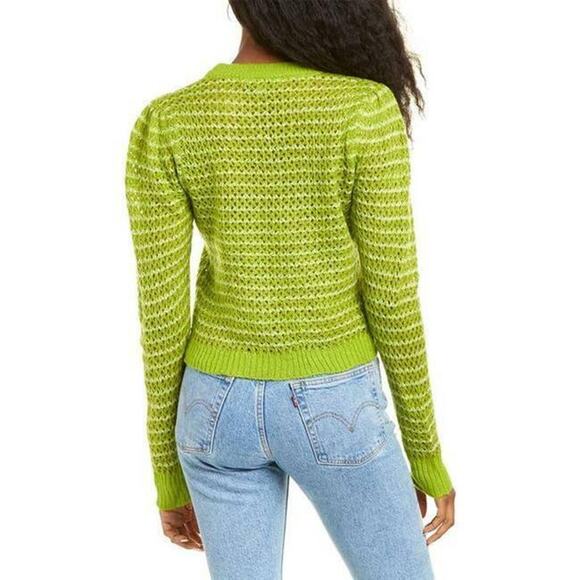 WAYF NEW $55 Long Sleeve Open Knit Sweater in Green Medium - Picture 2 of 3